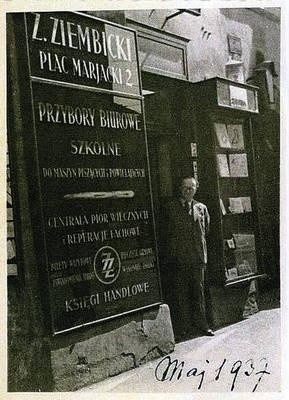Mr. Z. Ziembicki, outside of his main retail shop in the centre of Krakow, dated May 1937