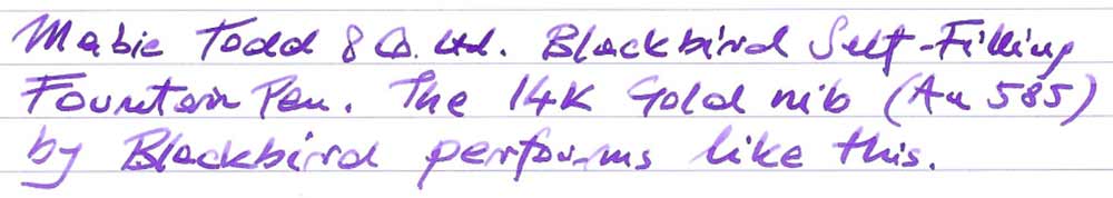 Mabie Todd & Co Ltd Blackbird Self-Filling Pen (circa 1936) - writing sample