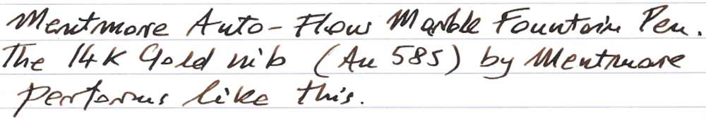 Mentmore Auto-Flow Marble Fountain Pen (1938) - writing sample