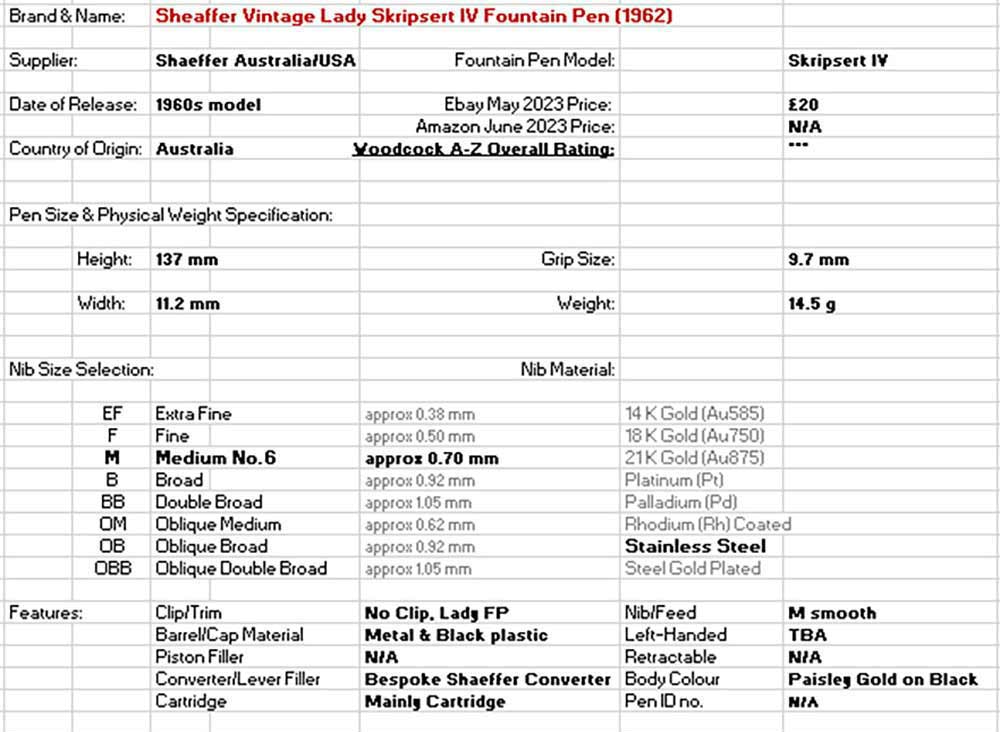 Sheaffer Vintage Lady Skripsert IV Fountain Pen (1962) - table