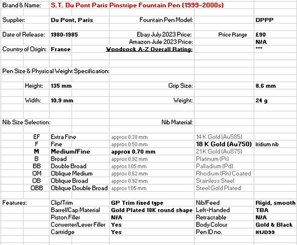 S.T. Du Pont Paris Pinstripe Fountain Pen (1999-2000s) - table
